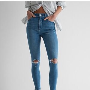 Express Womens Skinny High Rise Stretch Jeans Distressed Jean Medium Wash Size 2
